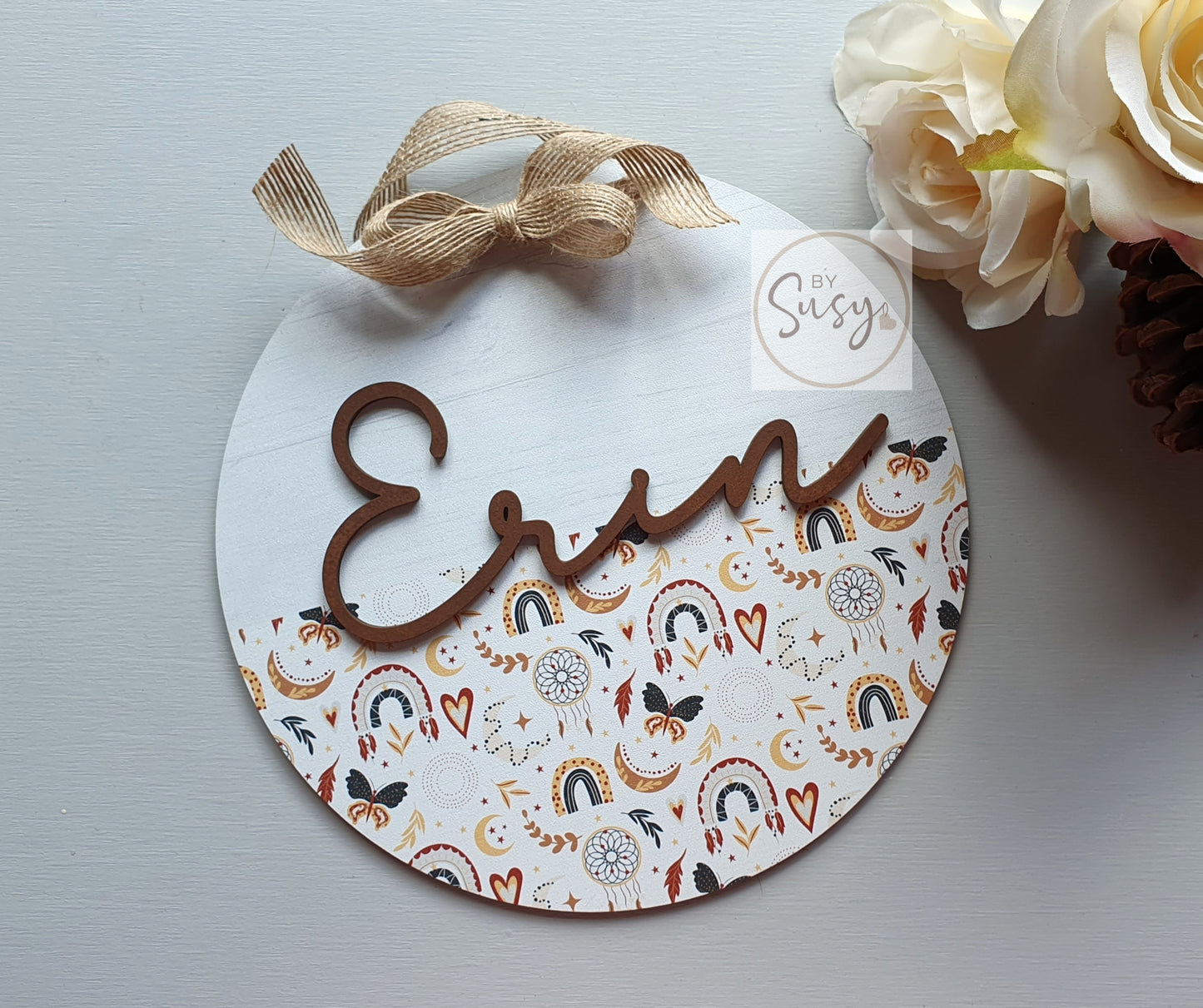 Boho Themed Printed Circle Sign