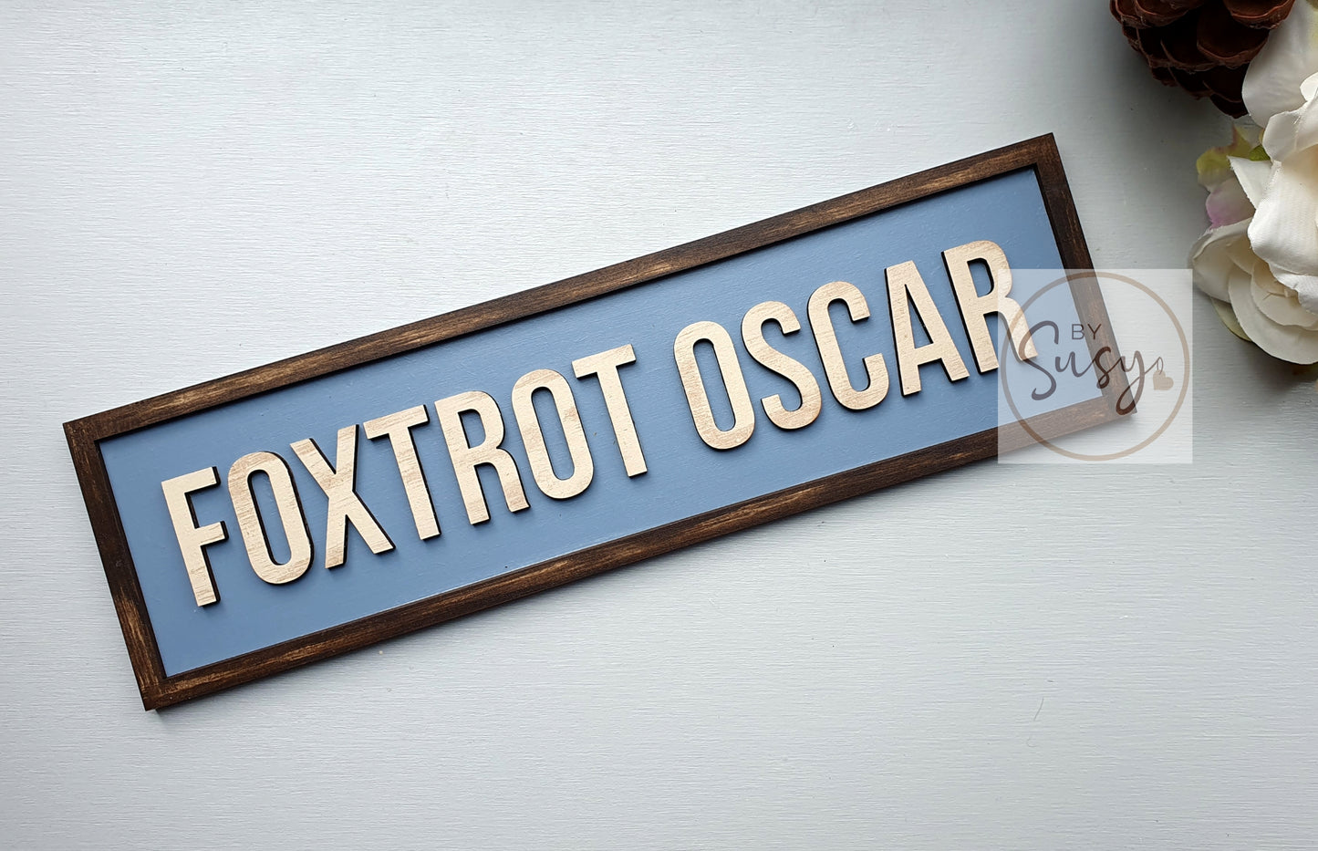 Foxtrot Oscar Long Layered Rustic Style Sign